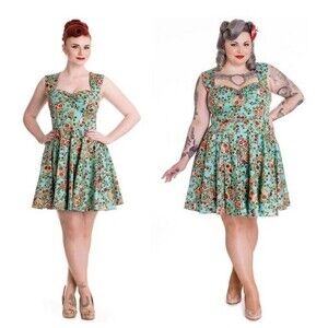 HELL BUNNY Sugar Skull Halloween Fit Flare Dia De Los Muertos Dress 2XL
